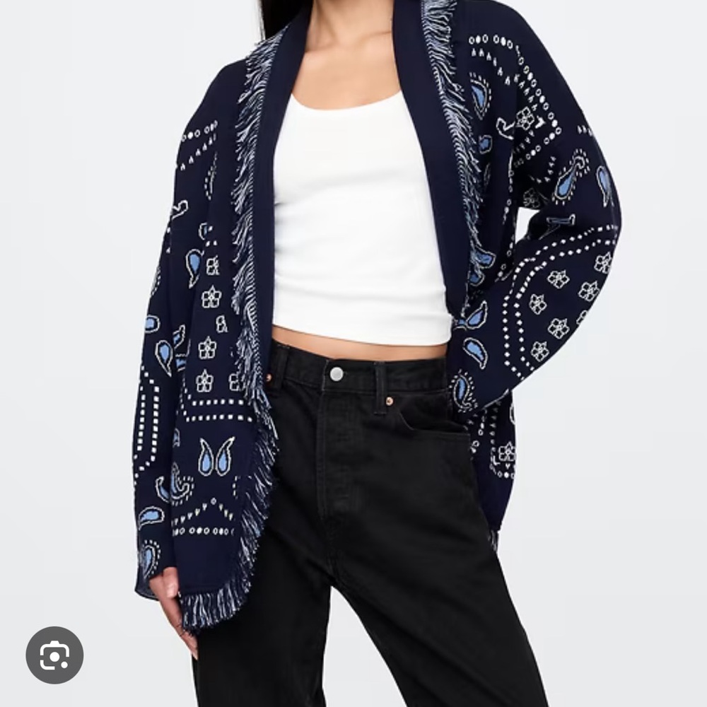 NWT GAP cotton fringe banana shawl cardigan navy